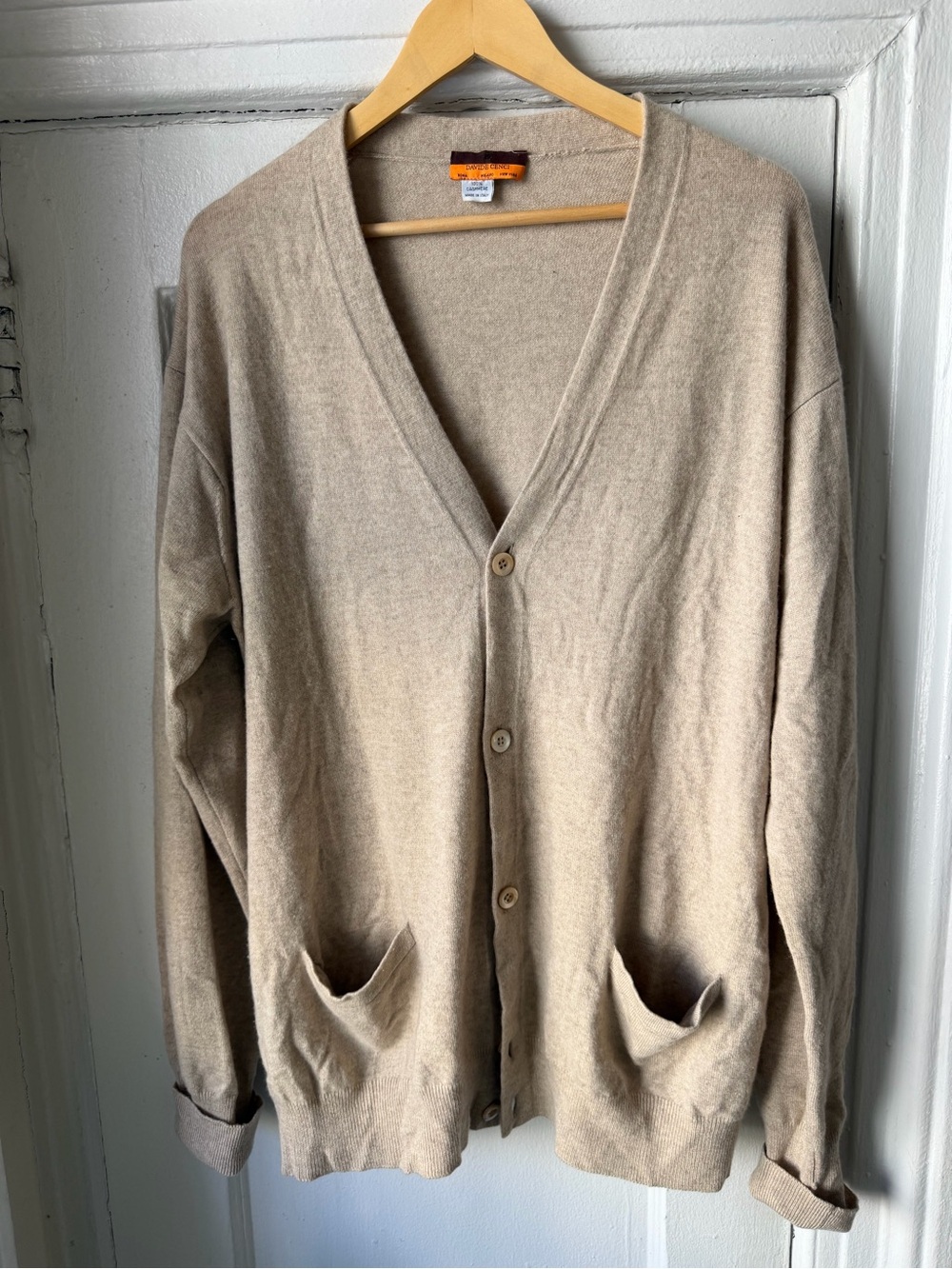 Men's Taupe Button-Front V-Neck Cardigan Sweater